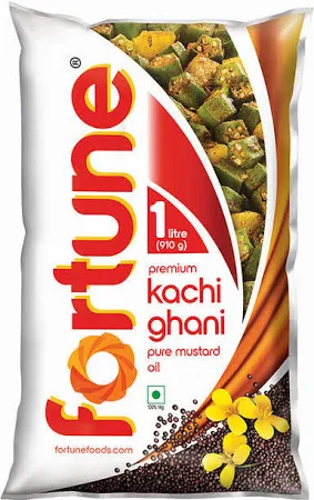 FORTUNE Premium kachi ghani pure Mustard Oil Pouch (Sarson Tel)  (1 L)