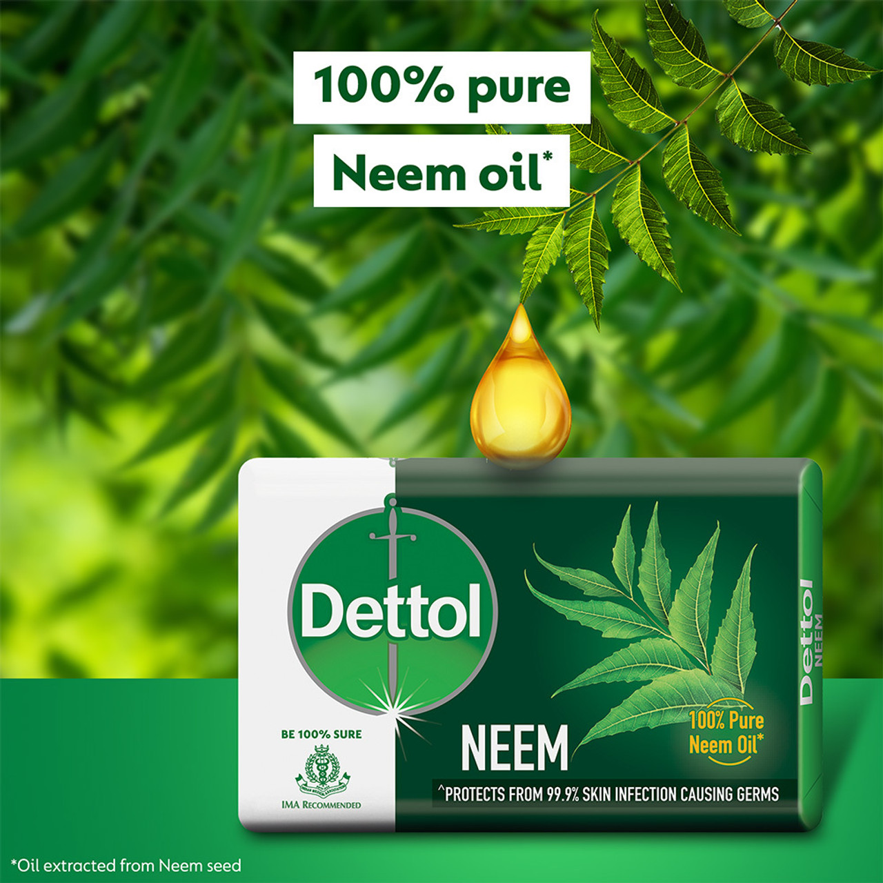 Product image for Dettol Neem Bathing Soap Bar with Pure Neem Oil  (3 x 75 g)