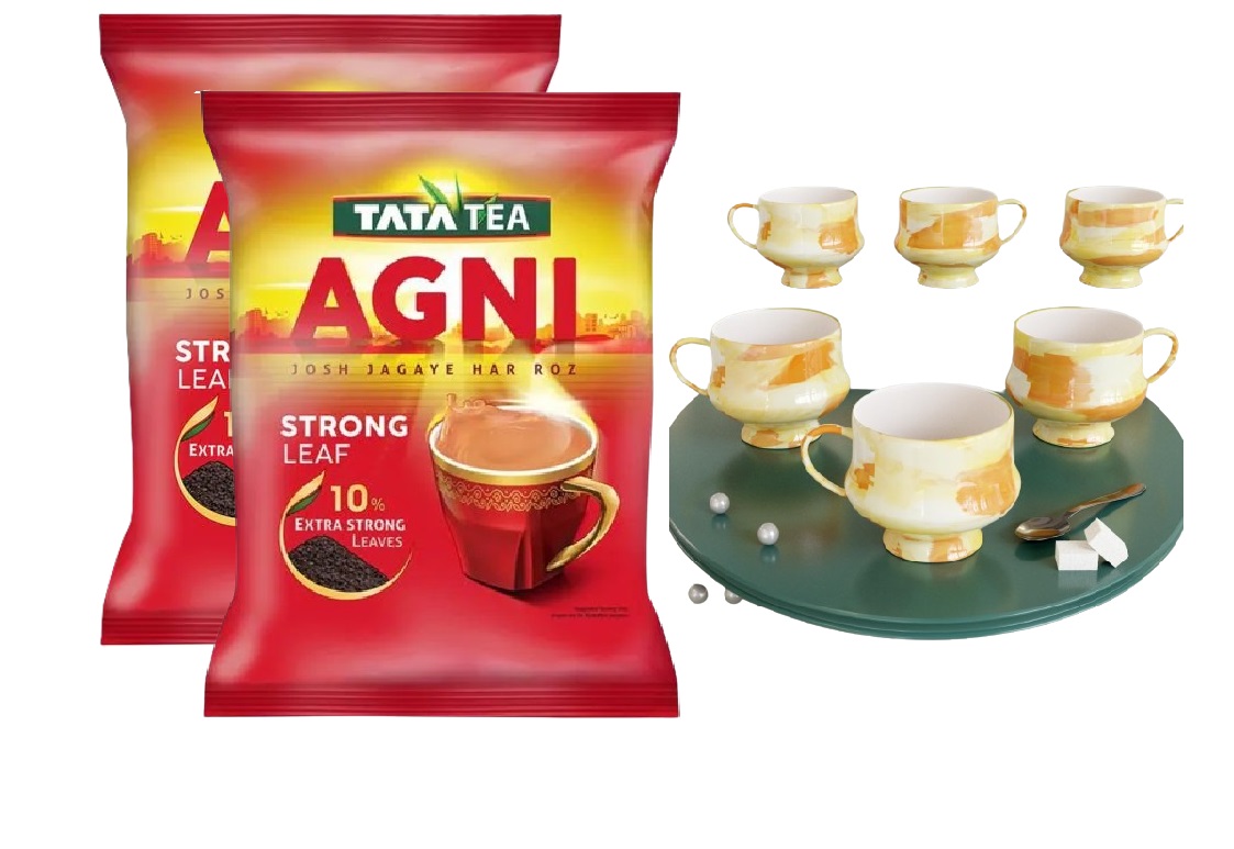 Tata 2 Kg Agni Strong Leaf Tea with 6 Cup Set and Tray