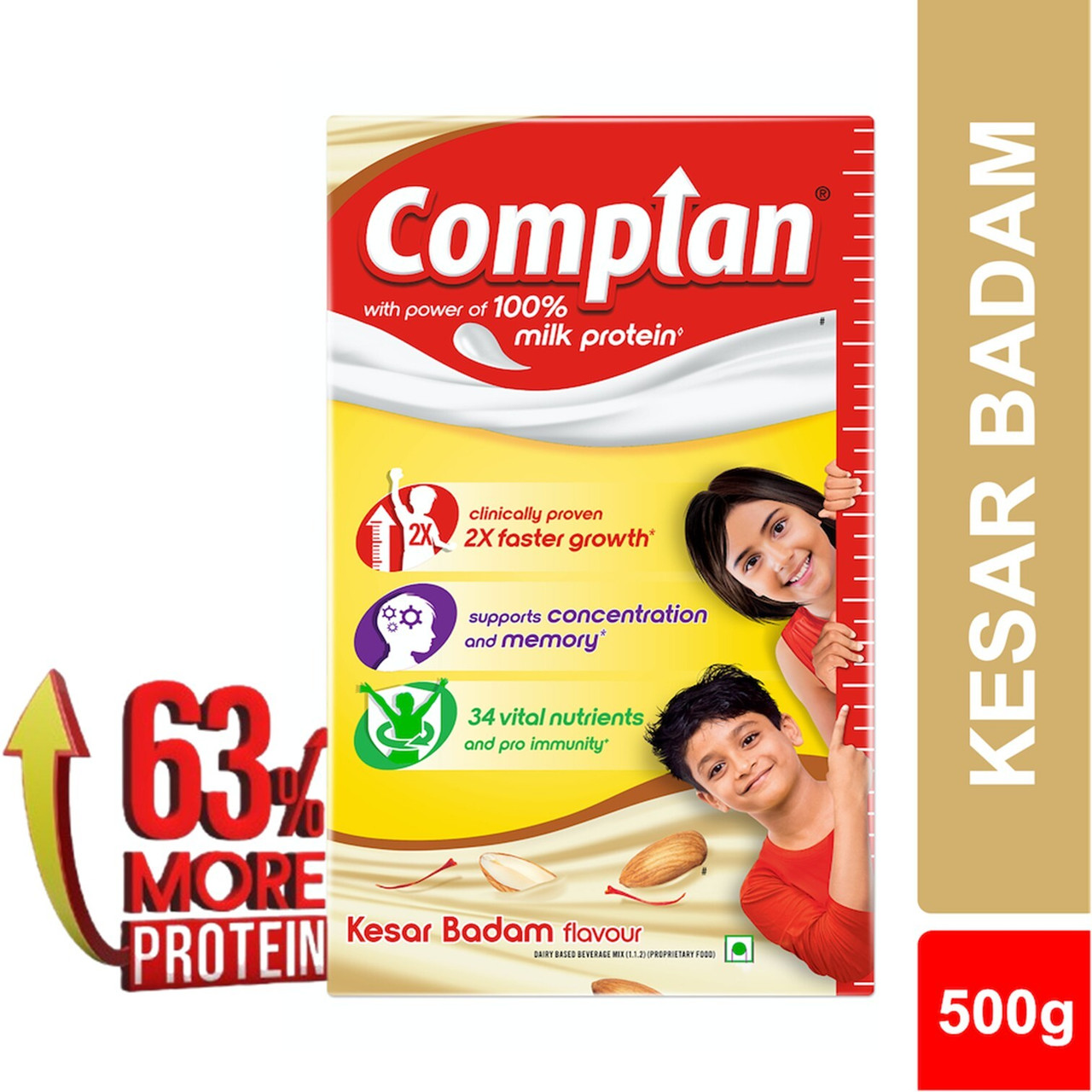 Product image for COMPLAN Nutrition Drink Powder for Children, Kesar Badam Flavour, Carton  (500 g)