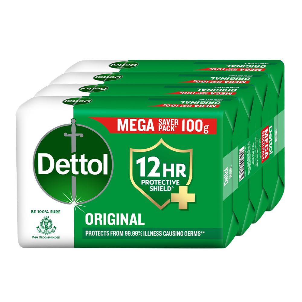 Dettol Original Bathing Soap Bar with 12 HR protective shield (400gm) | 100g (Pack of 4)